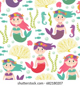 seamless pattern with mermaid under the sea -  vector illustration, eps
