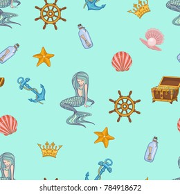 seamless pattern with mermaid under the sea - vector illustration, eps