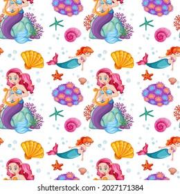 Seamless pattern with mermaid and undersea elements illustration