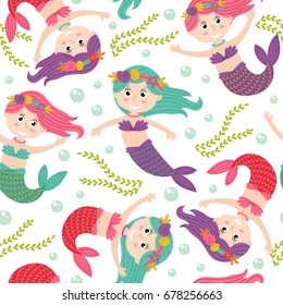 seamless pattern with mermaid  -  vector illustration, eps