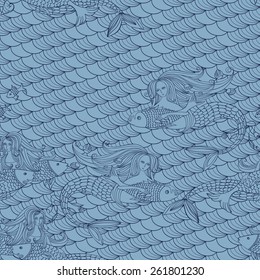 seamless pattern with mermaids