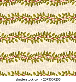 Seamless pattern Merry Christmas 2022.Branch leaves elegante xmas design. Vector illustration