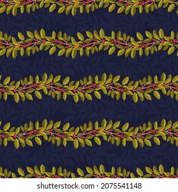 Seamless pattern Merry Christmas 2022.Branch leaves elegante xmas design. Vector illustration