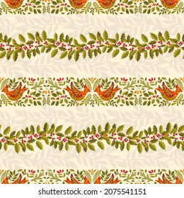 Seamless pattern Merry Christmas 2022.Branch leaves elegante xmas design. Vector illustration