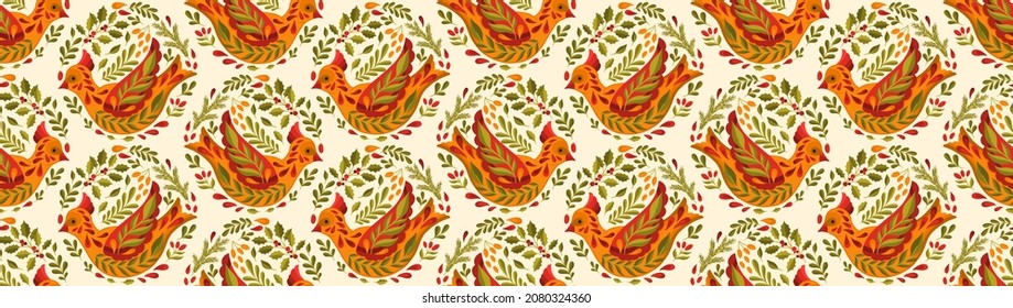 Seamless pattern Merry Christmas 2022.Branch leaves elegante xmas design. Vector illustration.