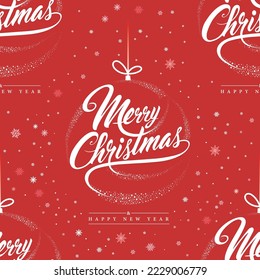 Nahtloses Muster Frohe Weihnachtskugel, erstellt von vielen Schneeflocken auf rotem Hintergrund
