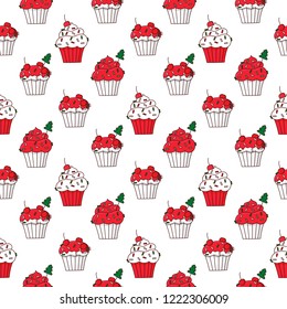 Seamless pattern with Merry Christmas cupcake. It can be used for packaging, wrapping paper, textile and etc.