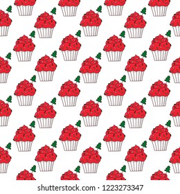 Seamless pattern with Merry Christmas cupcake. It can be used for packaging, wrapping paper, textile and etc.