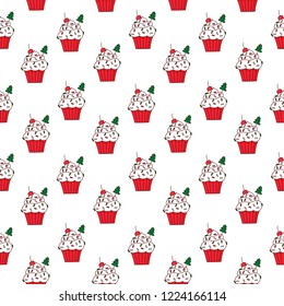 Seamless pattern with Merry Christmas cupcake. It can be used for packaging, wrapping paper, textile and etc.