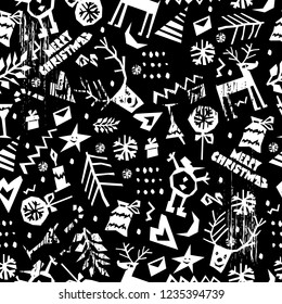 Seamless pattern with merry christmas elements and lettering. 
Texture for season winter design. For Christmas package.