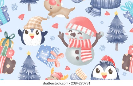 seamless pattern merry christmas elements on color background. Vector illustration.