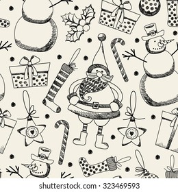 Seamless pattern "Merry Christmas." Freehand drawing.