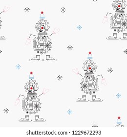 Seamless pattern Merry christmas and Happy New year 2019 with winter icon create a cute snowman vector on white color background.