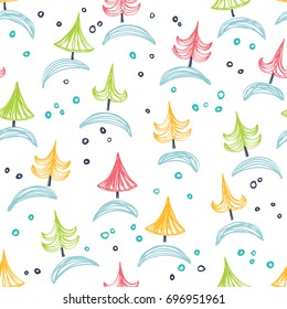 Seamless pattern for Merry Christmas and New Year. Christmas trees.
