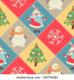 Seamless pattern. Merry Christmas. Patchwork