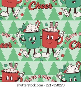 Seamless pattern. Merry Christmas poster. Have a Cup of Cheer. Vector illustration. Greeting cards, corporate design templates, t shirt, pyjamas, souvenirs, invitation or flat icons background