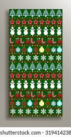 Seamless pattern Merry Christmas. Pattern with snowflakes, snowmen, gifts, Christmas trees, stars. Vector illustration for decoration.