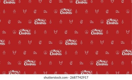 Seamless pattern with merry christmas text and festive icons on red
