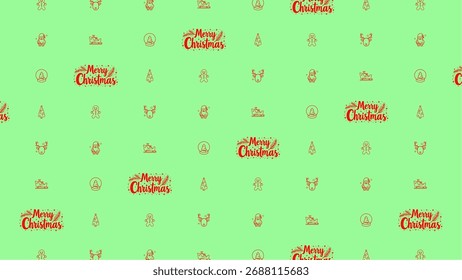 Patrón sin fisuras de texto de feliz Navidad e iconos festivos en verde