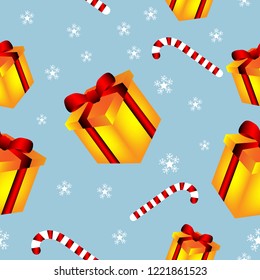 Seamless Pattern of Merry Christmas winter season with gift snow and candy on blue background