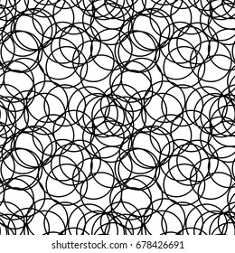 Seamless pattern. Mesh, fishnet, lace. Black thin wavy lines on white backdrop.  Monochrome background, simple repeat texture. Vector.