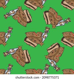seamless pattern of message bpttle and map vector illustration