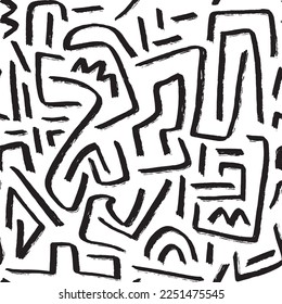 Nahtloses Muster mit undurchsichtigen, handgezeichneten Pinsellinien. Doodle-grauer Hintergrund. Vektorgrafik.