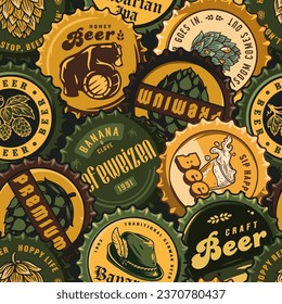 Seamless Pattern of metal cap or cork from a craft beer brewery bottle for retro bar menu or poster.