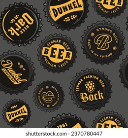 Seamless Pattern of metal cap or cork from a craft beer brewery bottle for retro bar menu or poster.