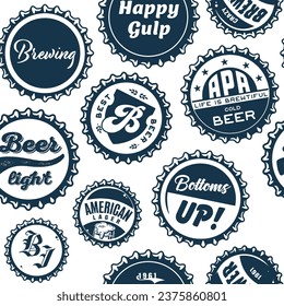 Seamless Pattern of metal cap or cork from a craft beer brewery bottle for retro bar menu or poster.