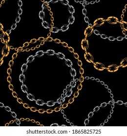 Seamless pattern of metal chains brushes in vintage style on black background vector illustration