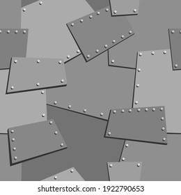 Seamless pattern with metal sheets and rivets endless texture. Abstract modern cartoon style background. Vector illustration.