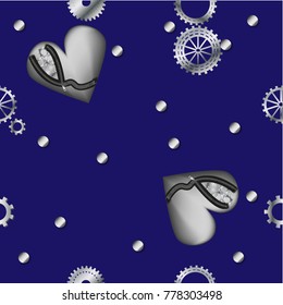 seamless pattern metal toothed circles, chain, steampunk