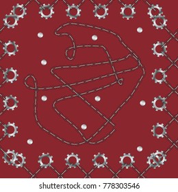 seamless pattern metal toothed circles, chain, steampunk
