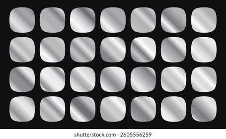 Seamless pattern of metallic squares in a uniform arrangement, ideal for backgrounds. Metal graphic texture with realistic gradient.