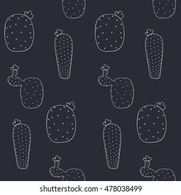 Seamless pattern of Mexican cactus flower. Cactus patches collection. Cactus seamless doodle background. Vector EPS 10