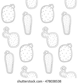 Seamless pattern of Mexican cactus flower. Cactus patches collection. Cactus seamless doodle background. Vector EPS 10