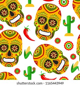 Seamless pattern for mexican day of the dead on white background