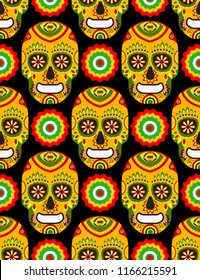 Seamless pattern for mexican day of the dead on black background