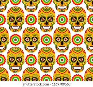 Seamless pattern for mexican day of the dead on white background