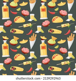 Seamless pattern. Mexican food and drink