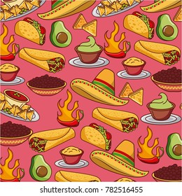 seamless pattern mexican food hat traditional