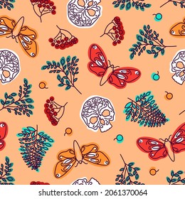 Seamless pattern for the Mexican holiday of Day of the Dead, Halloween.
