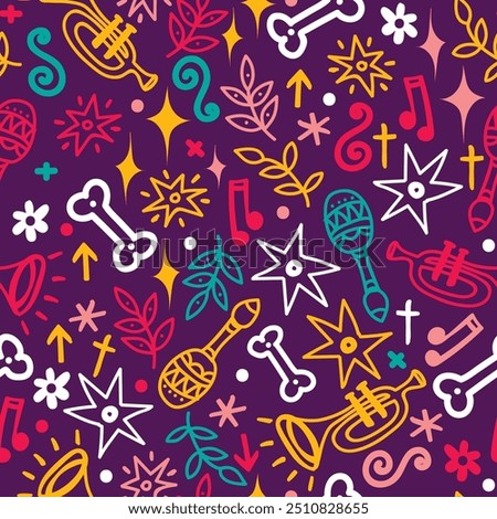 Seamless pattern for mexican holiday Day of the Dead, can be used for music festival, vector illustration