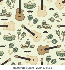 Seamless pattern of Mexican mariachi related things