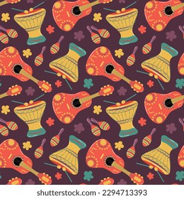 Seamless pattern with Mexican musical instruments