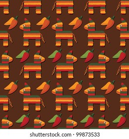 seamless pattern of mexican pinatas and chili peppers, with clipping path