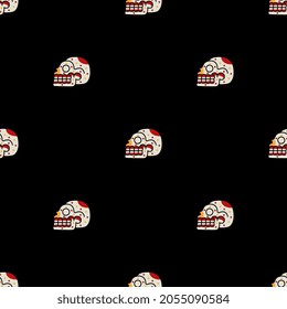 Seamless pattern with Mexican skulls. Dia de los muertos style. Native American codex symbol of Aztec Indians.