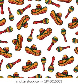 seamless pattern with mexican sombrero and maracas for national prints, backgrounds, wrapping paper, textile and fabric, wallpaper, scrapbooking, etc. Cinco de mayo theme. EPS 10