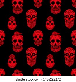 Seamless pattern with mexican sugar skulls. Design element for poster, card, flyer, banner. Vector illustration